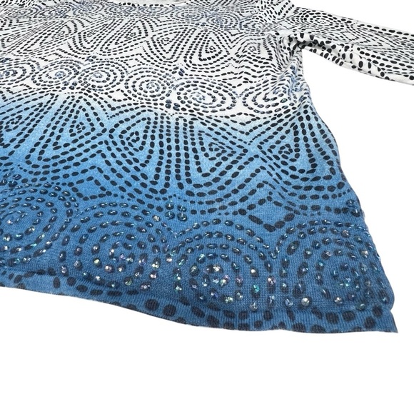 ALFRED DUNNER Woman Blue White Black Swirl Sequins Sweater Top Women's 2X - Picture 8 of 16